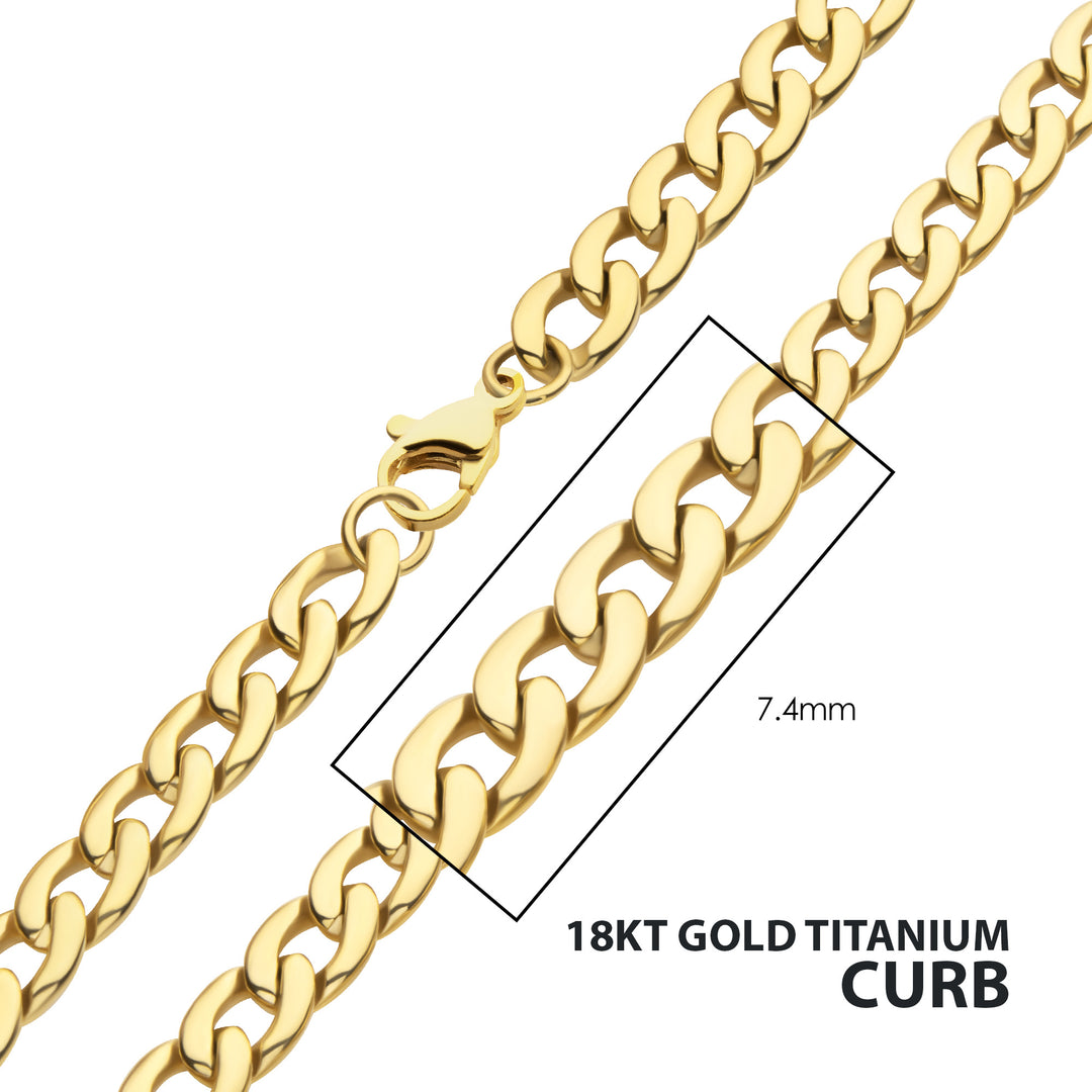 7.4mm 18Kt Gold IP Titanium Curb Chain Necklace