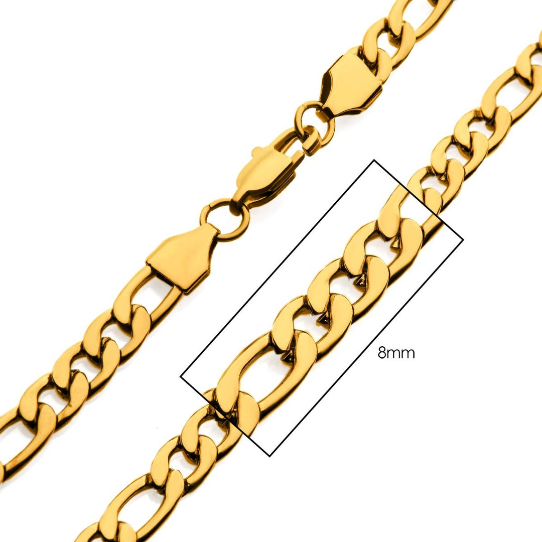 8mm 18Kt Gold IP Figaro Chain Necklace