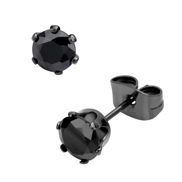 Black IP Steel with Black CZ Stud Earrings (Unisex)