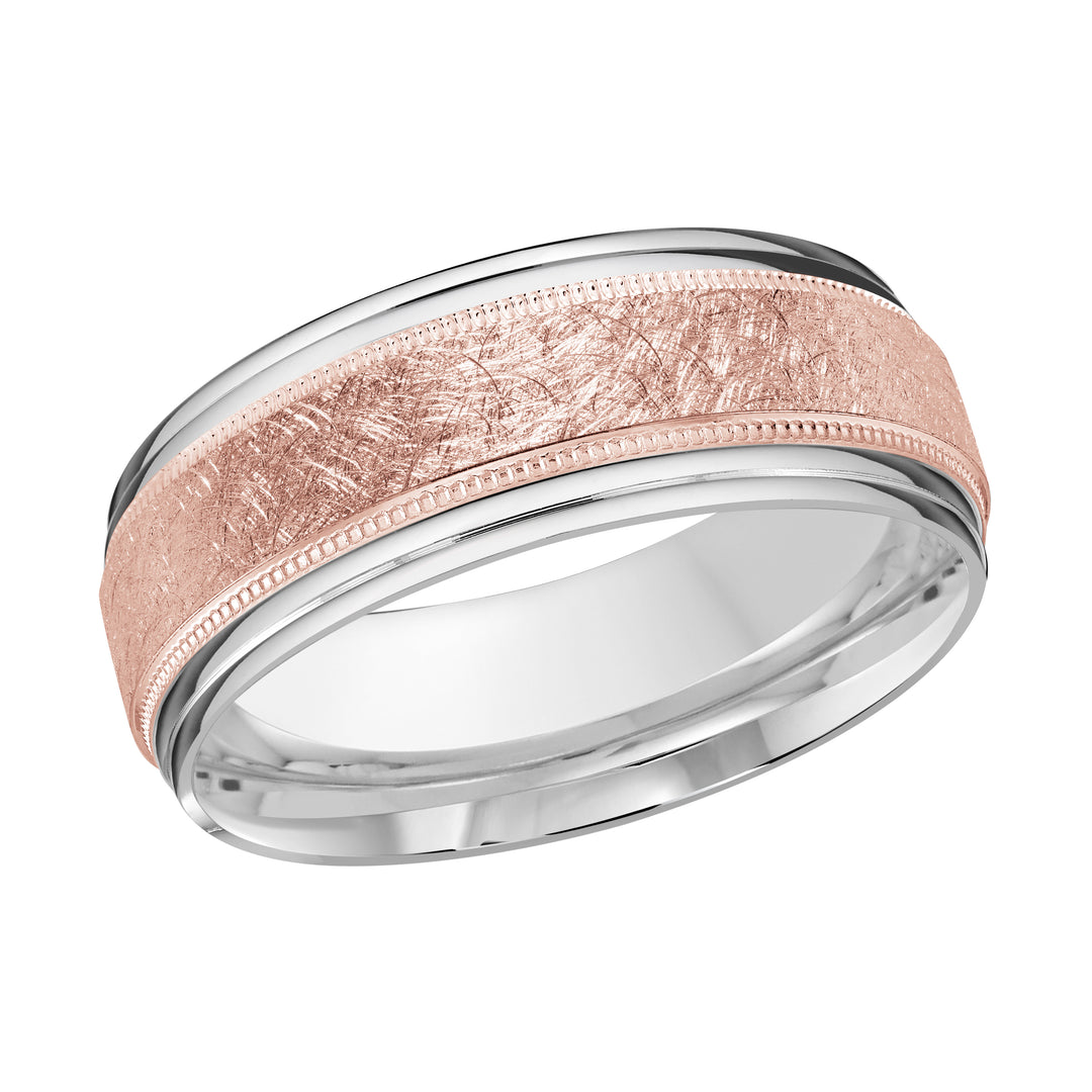 M3 008 8WP 04   A White   Pink Wedding Band available in 10K  14K and 18K Gold