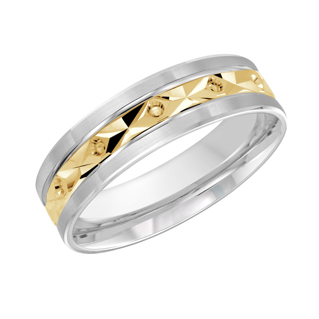 M3 086 6WY 01   A White   Yellow Wedding Band available in 10K  14K and 18K Gold