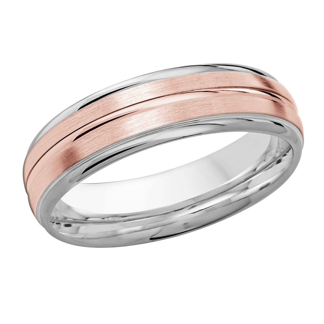 M3 016 6WP 01   A White   Pink Wedding Band available in 10K  14K and 18K Gold