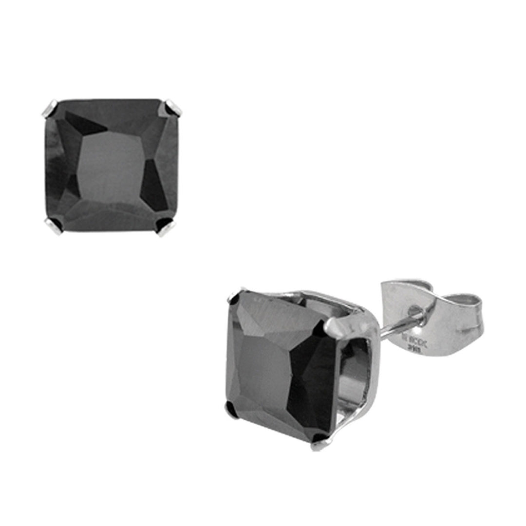 Black Square CZ Prong Set Stud Earrings