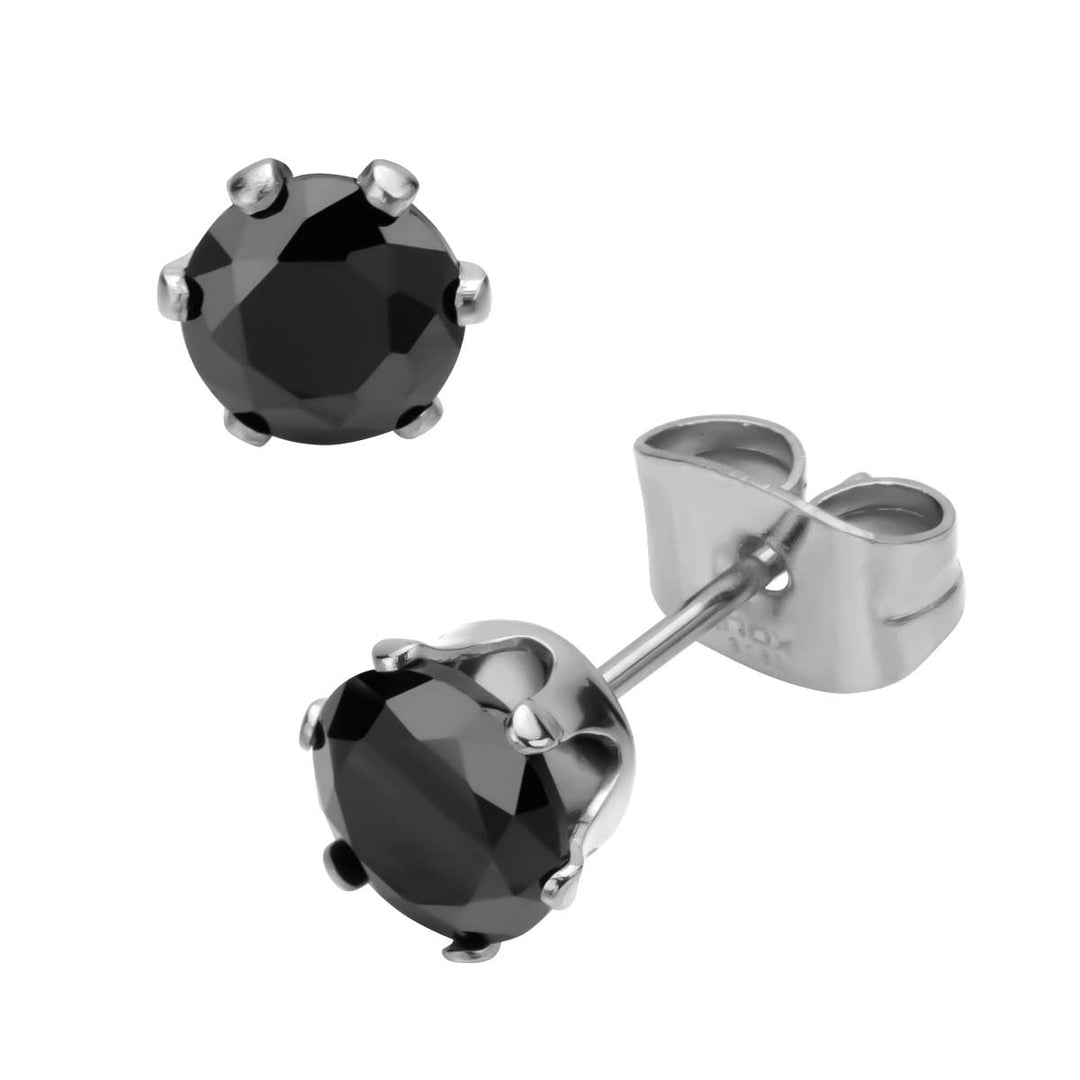 Prong Set Black CZ Stud Earrings (Unisex)