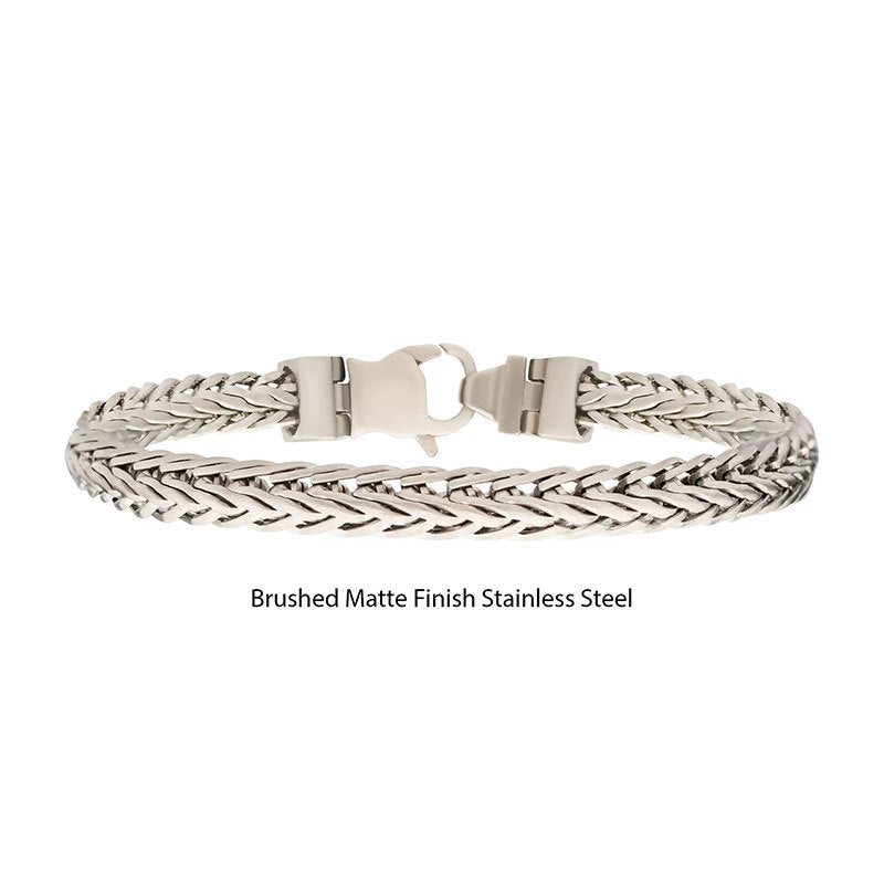 Brushed Matte Finish Stainless Steel Double Diamond Cut Spiga Chain Bracelet