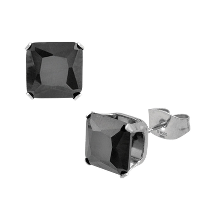 Black Square CZ Prong Set Stud Earrings