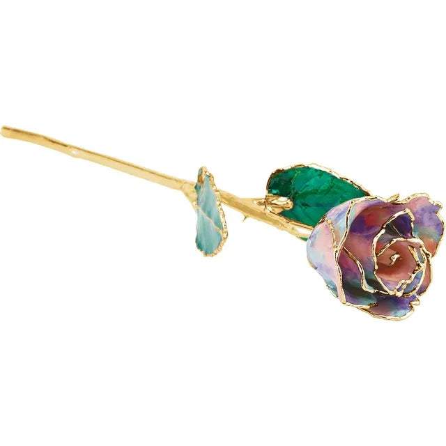 Lacquered October Opal Birthstone Rose with Gold Trim