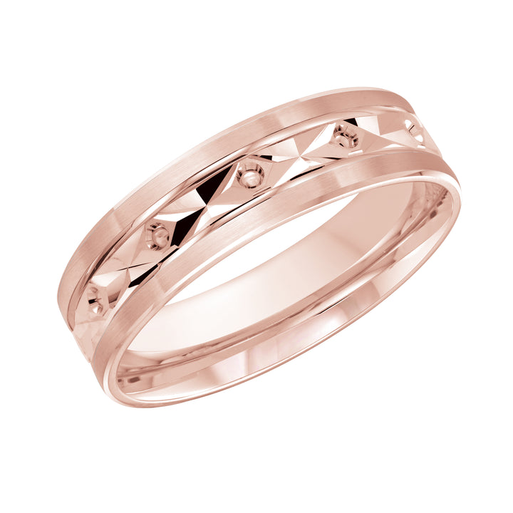 M3 086 6P 01   A Pink Wedding Band available in 10K  14K and 18K Gold