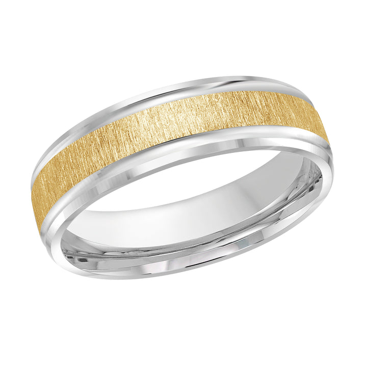 M3 411 6WY 06   A White   Yellow Wedding Band available in 10K  14K and 18K Gold