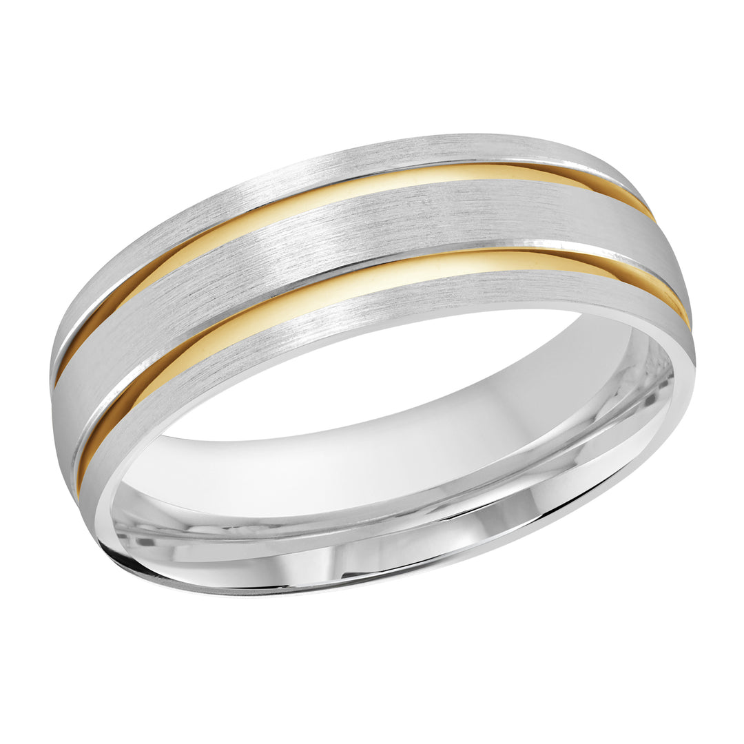 M3 389 7WY 01   A White   Yellow Wedding Band available in 10K  14K and 18K Gold