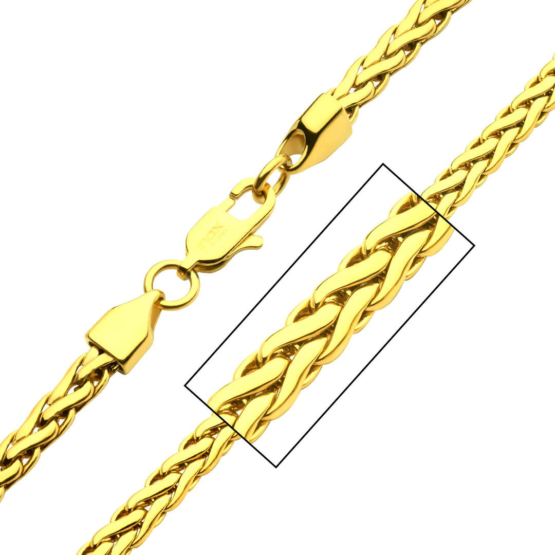 5mm 18Kt High Polished Finish Gold IP Stainless Steel Spiga Chain Necklace