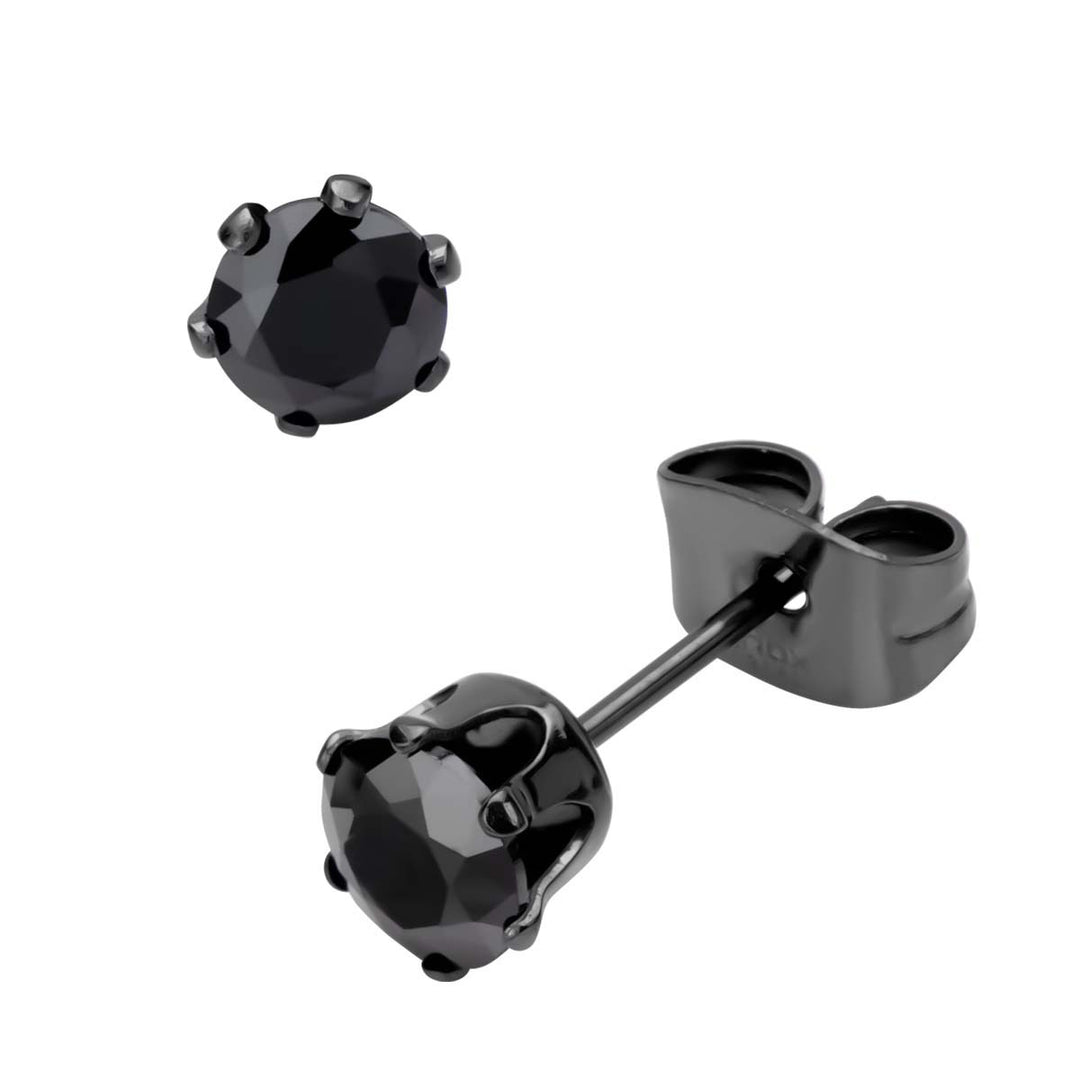 Black IP Steel with Black CZ Stud Earrings (Unisex)