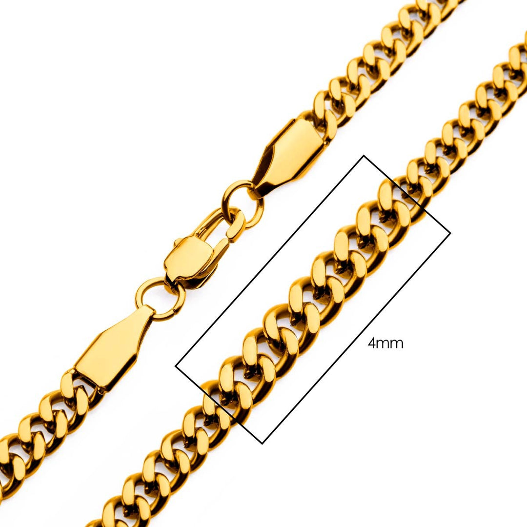 4mm 18Kt Gold IP Diamond Cut Curb Chain Necklace