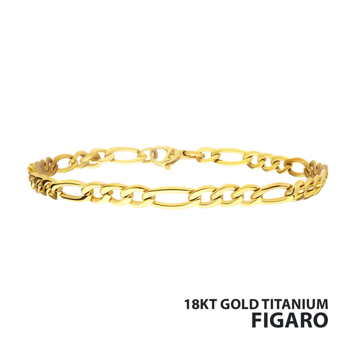 4.7mm 18Kt Gold IP Titanium Figaro Chain Bracelet