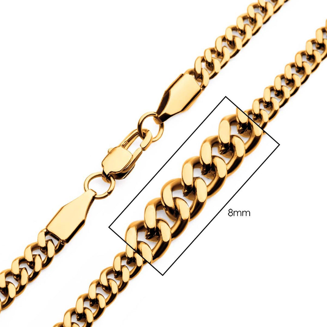 8mm 18Kt Gold IP Diamond Cut Curb Chain Necklace