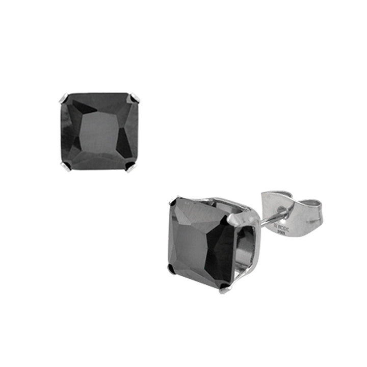 Black Square CZ Prong Set Stud Earrings