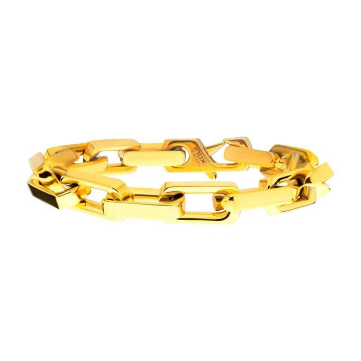 10mm High Polished Finish 18Kt Gold IP Heavy Flat Square Link Bracelet