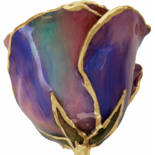 Lacquered October Opal Birthstone Rose with Gold Trim