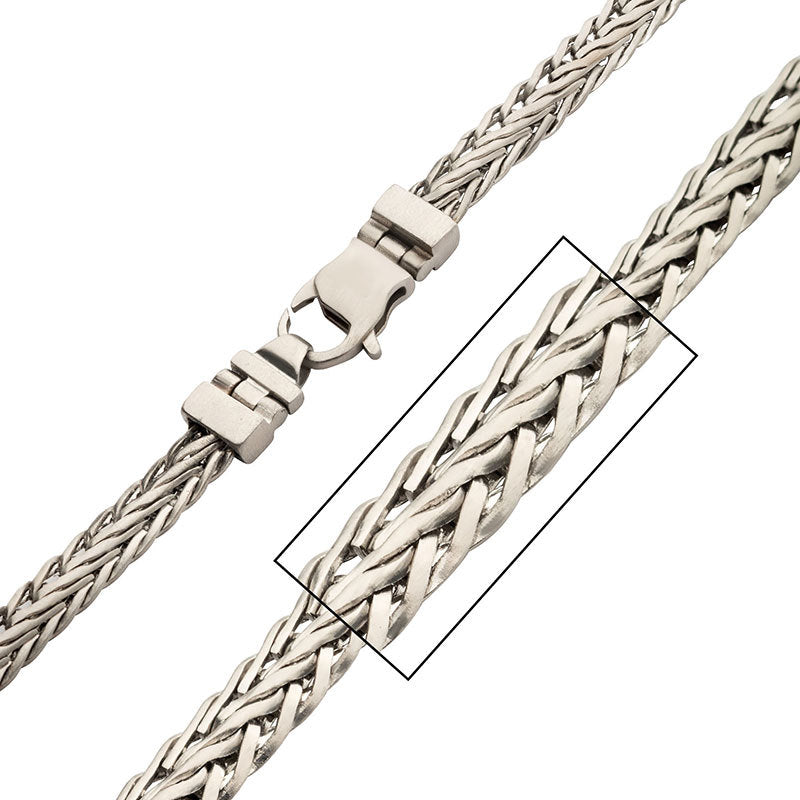 Brushed Matte Finish Stainless Steel Double Diamond Cut Spiga Chain Necklace