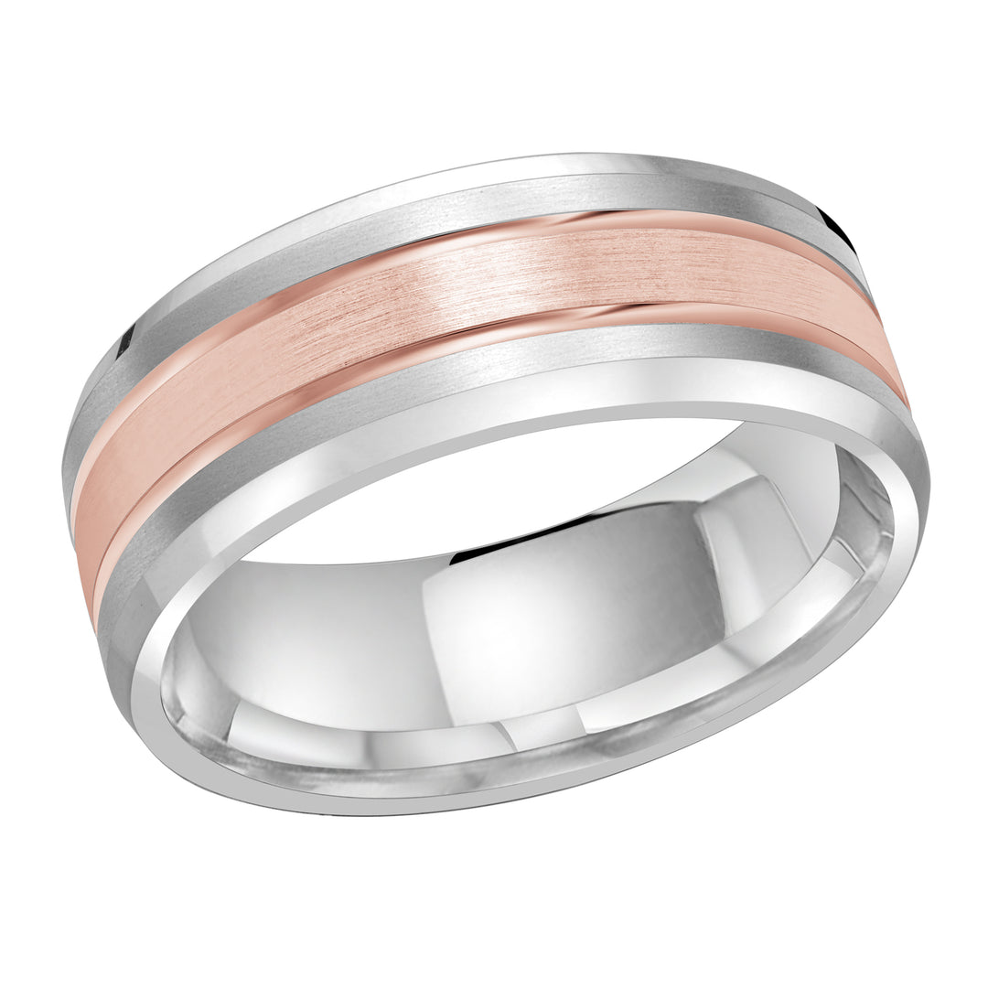 M3 1130 8WP 01   A White   Pink Wedding Band available in 10K  14K and 18K Gold