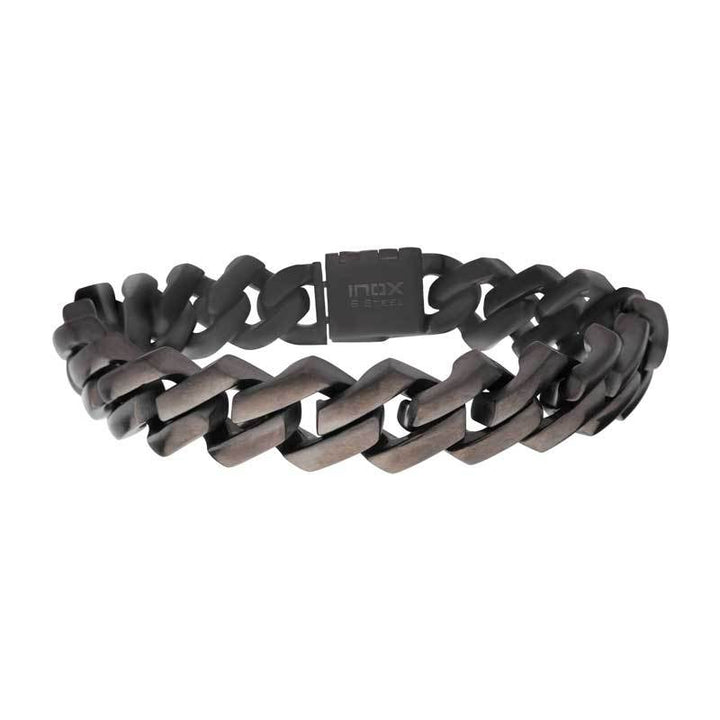 10mm Matte Finish Gun Metal IP Diamond Prong Cuban Link Bracelet