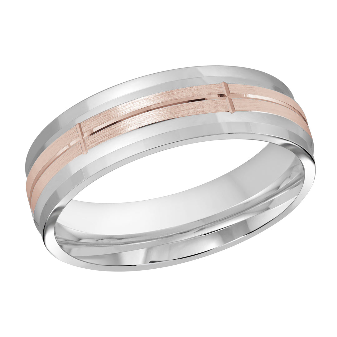 M3 693 6WP 01   A White   Pink Wedding Band available in 10K  14K and 18K Gold