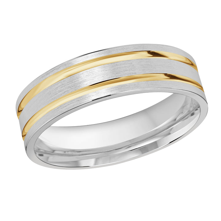 M3 986 6WY 01   A White   Yellow Wedding Band available in 10K  14K and 18K Gold