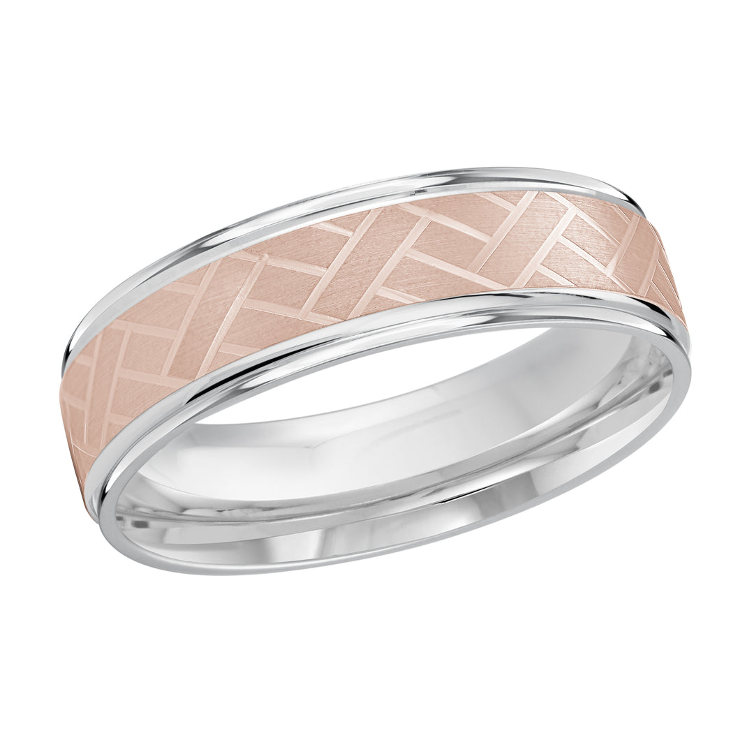 M3 1200 6WP 01   A White   Pink Wedding Band available in 10K  14K and 18K Gold