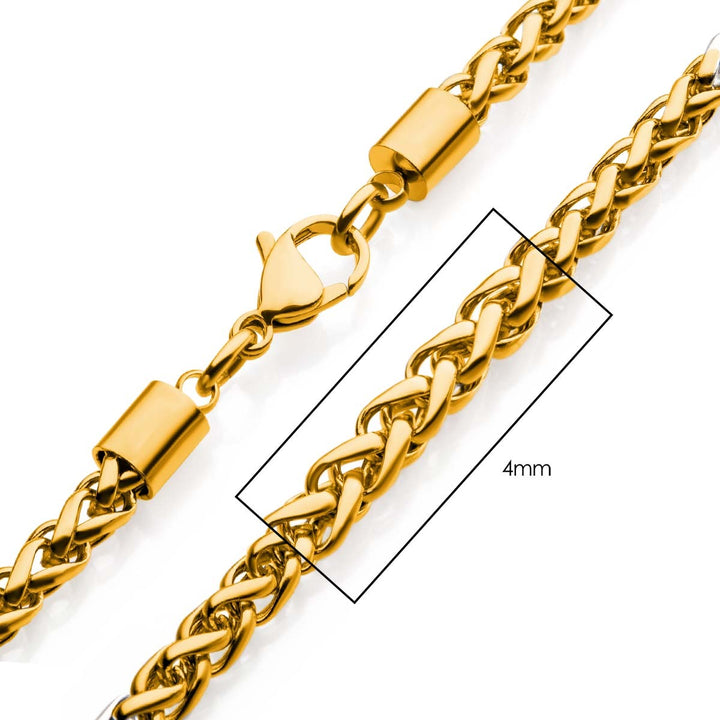 4mm 18Kt Gold IP Wheat Chain Necklace