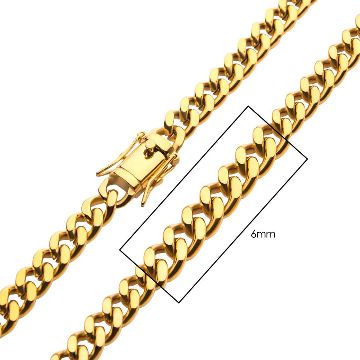 6mm 18Kt Gold IP Miami Cuban Chain Necklace