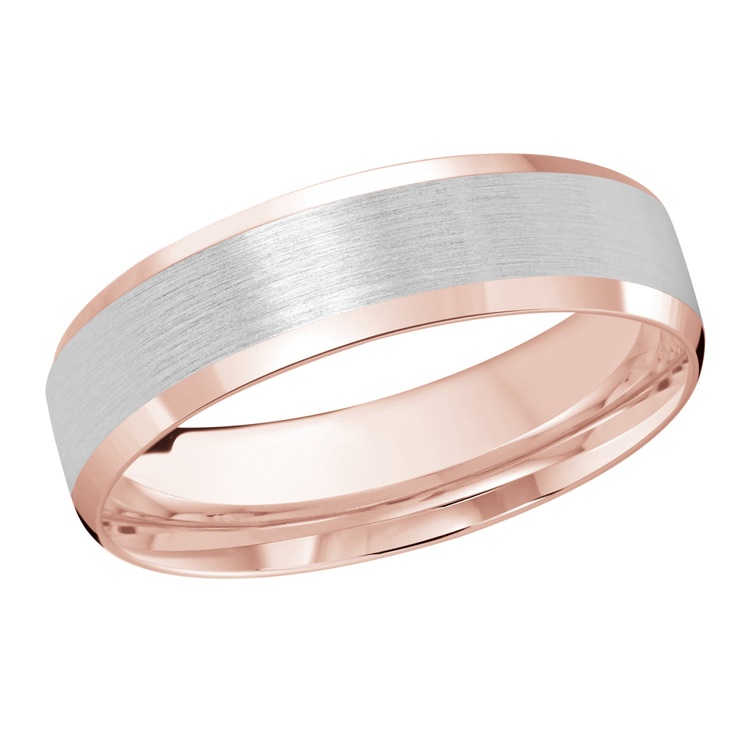 M3 1105 6PW 01   A Pink White Wedding Band available in 10K  14K and 18K Gold