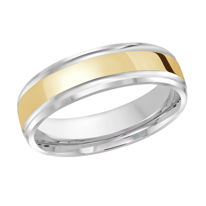 M3 411 6WY 03   A White   Yellow Wedding Band available in 10K  14K and 18K Gold