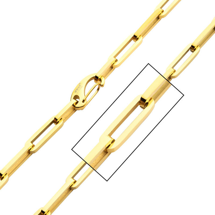 Gold IP Steel Paperclip Link Chain Necklace