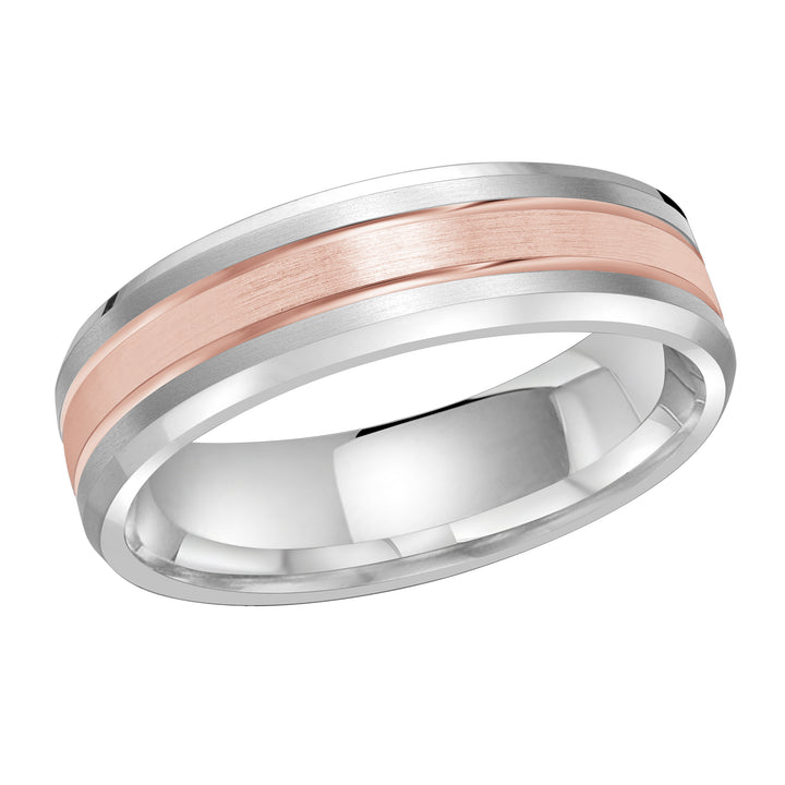 M3 1130 6WP 01   A White   Pink Wedding Band available in 10K  14K and 18K Gold