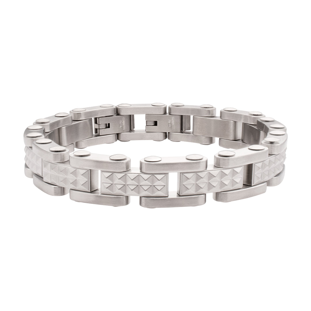 Stainless Steel Matte Finish Pyramid Stud Pattern Link Bracelet