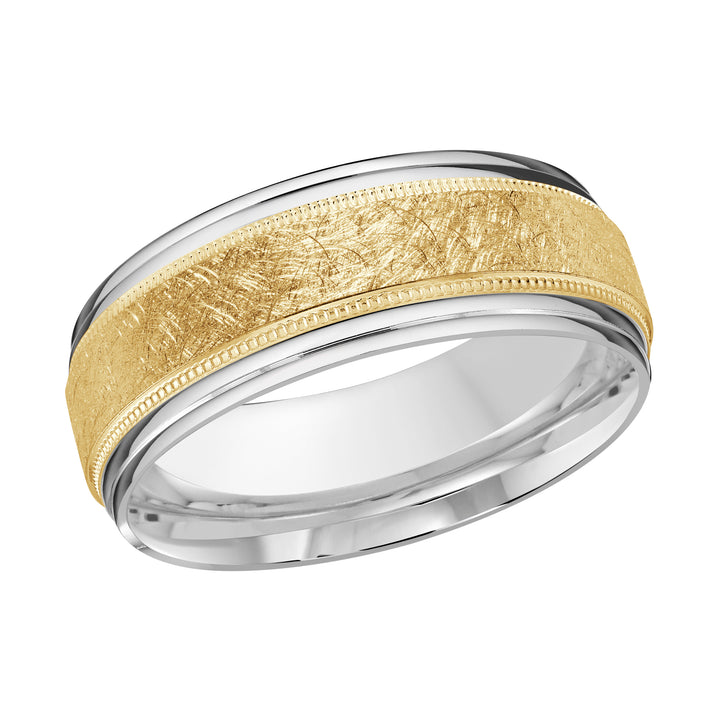 M3 008 8WY 04   A White   Yellow Wedding Band available in 10K  14K and 18K Gold