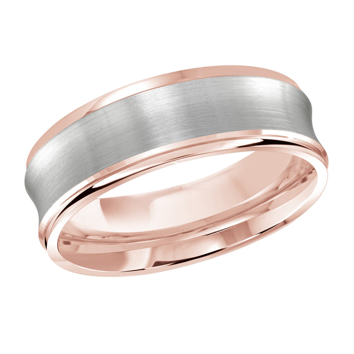 M3 095 7PW 01   A Pink White Wedding Band available in 10K  14K and 18K Gold