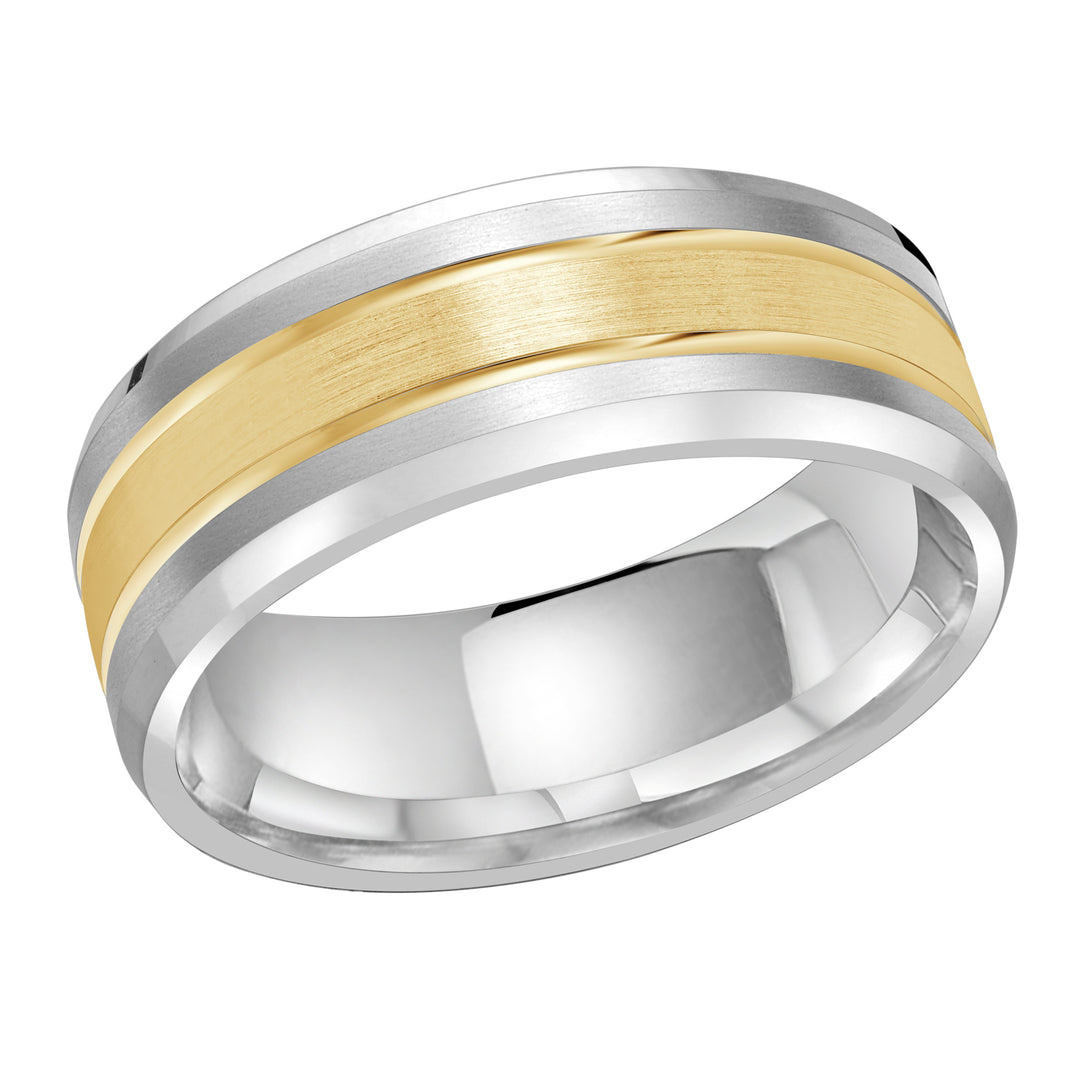 M3 1130 8WY 01   A White   Yellow Wedding Band available in 10K  14K and 18K Gold