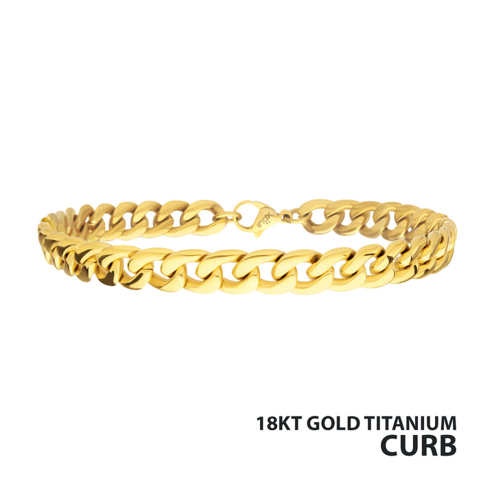 7.4mm 18Kt Gold IP Titanium Curb Chain Bracelet