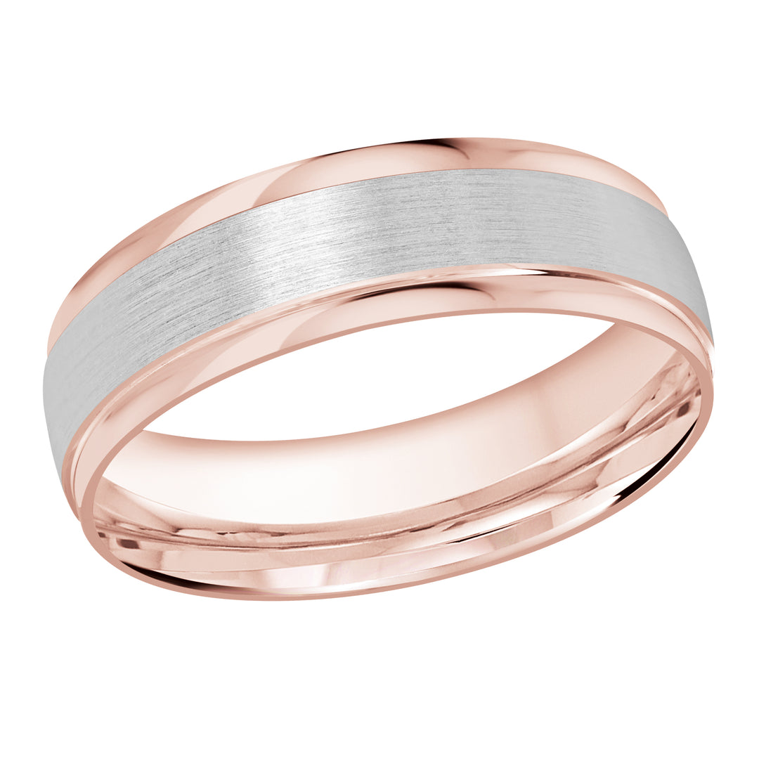 M3 1225 6PW 01   A Pink White Wedding Band available in 10K  14K and 18K Gold