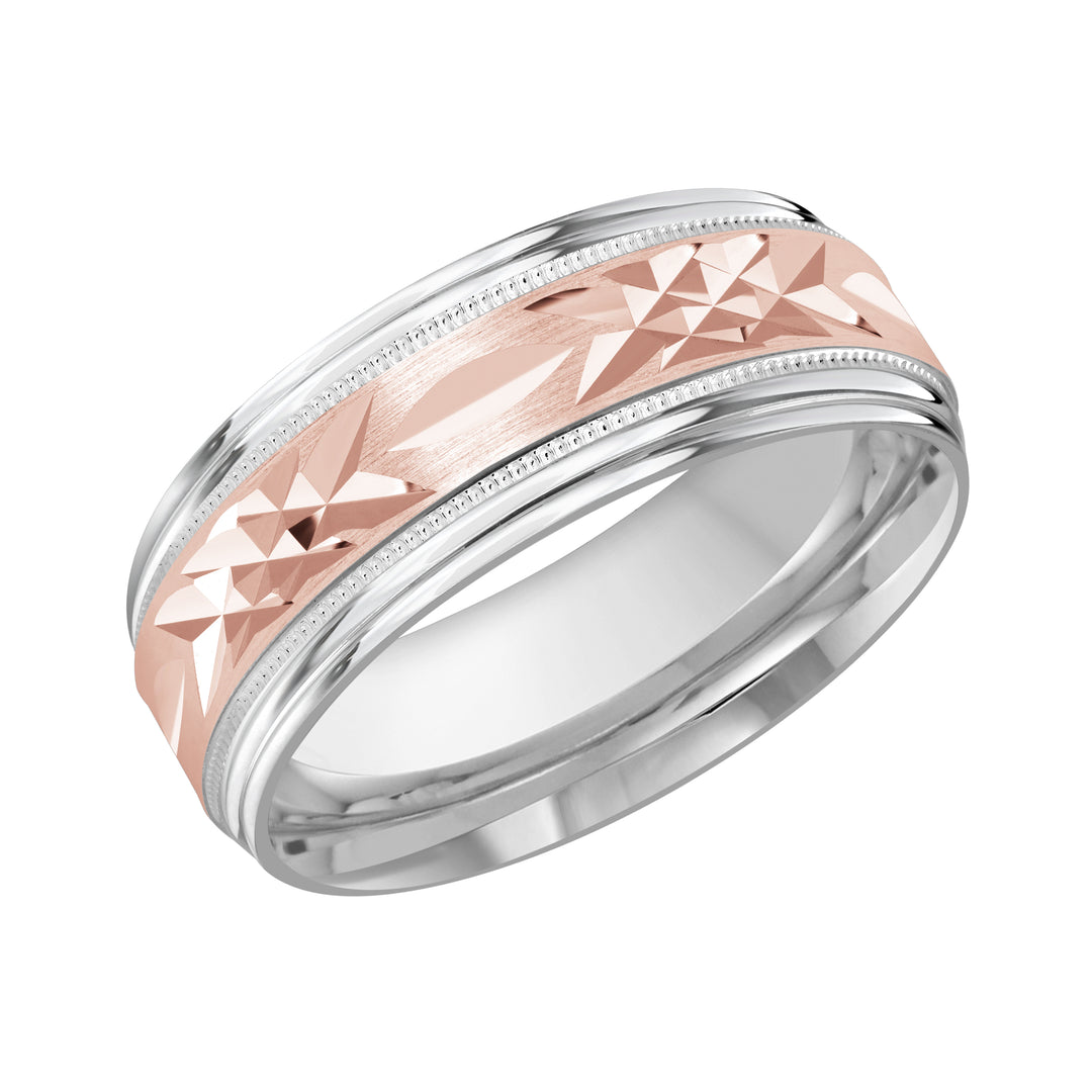 M3 007 8WP 01   A White   Pink Wedding Band available in 10K  14K and 18K Gold