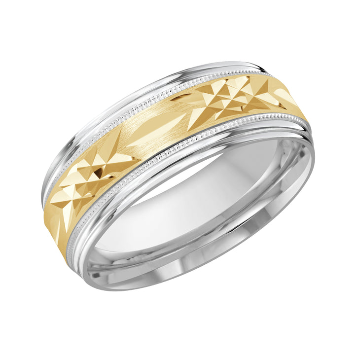 M3 007 8WY 01   A White   Yellow Wedding Band available in 10K  14K and 18K Gold