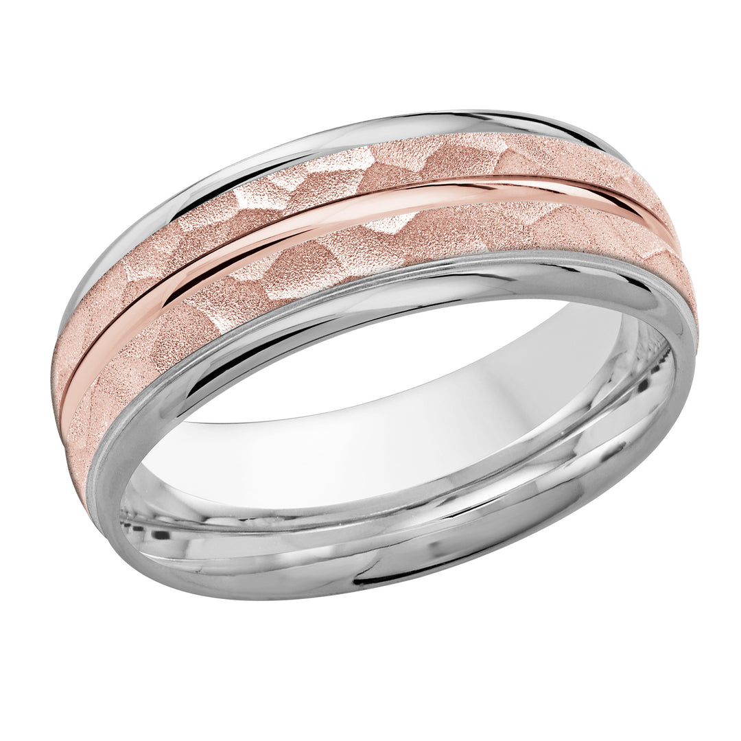 M3 016 8WP 02   A White   Pink Wedding Band available in 10K  14K and 18K Gold