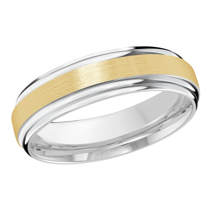 M3 058 6WY 01   A White   Yellow Wedding Band available in 10K  14K and 18K Gold