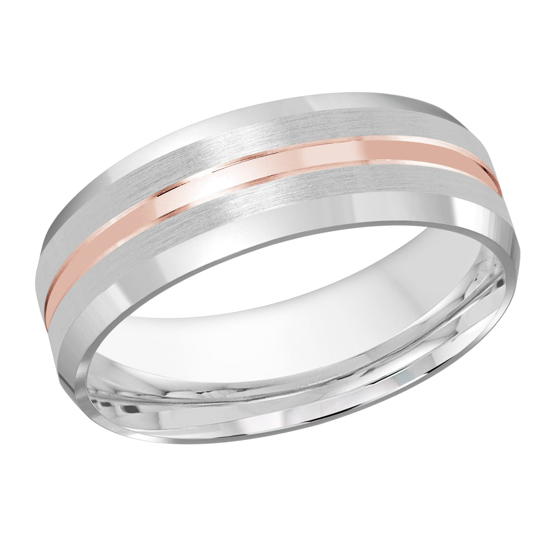 M3 1051 7WP 01   A White   Pink Wedding Band available in 10K  14K and 18K Gold