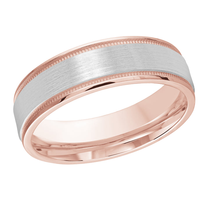 M3 1174 6PW 01   A Pink White Wedding Band available in 10K  14K and 18K Gold