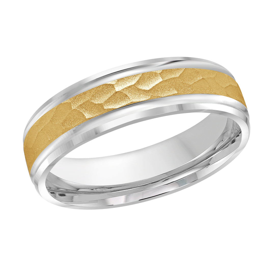 M3 411 6WY 02   A White   Yellow Wedding Band available in 10K  14K and 18K Gold