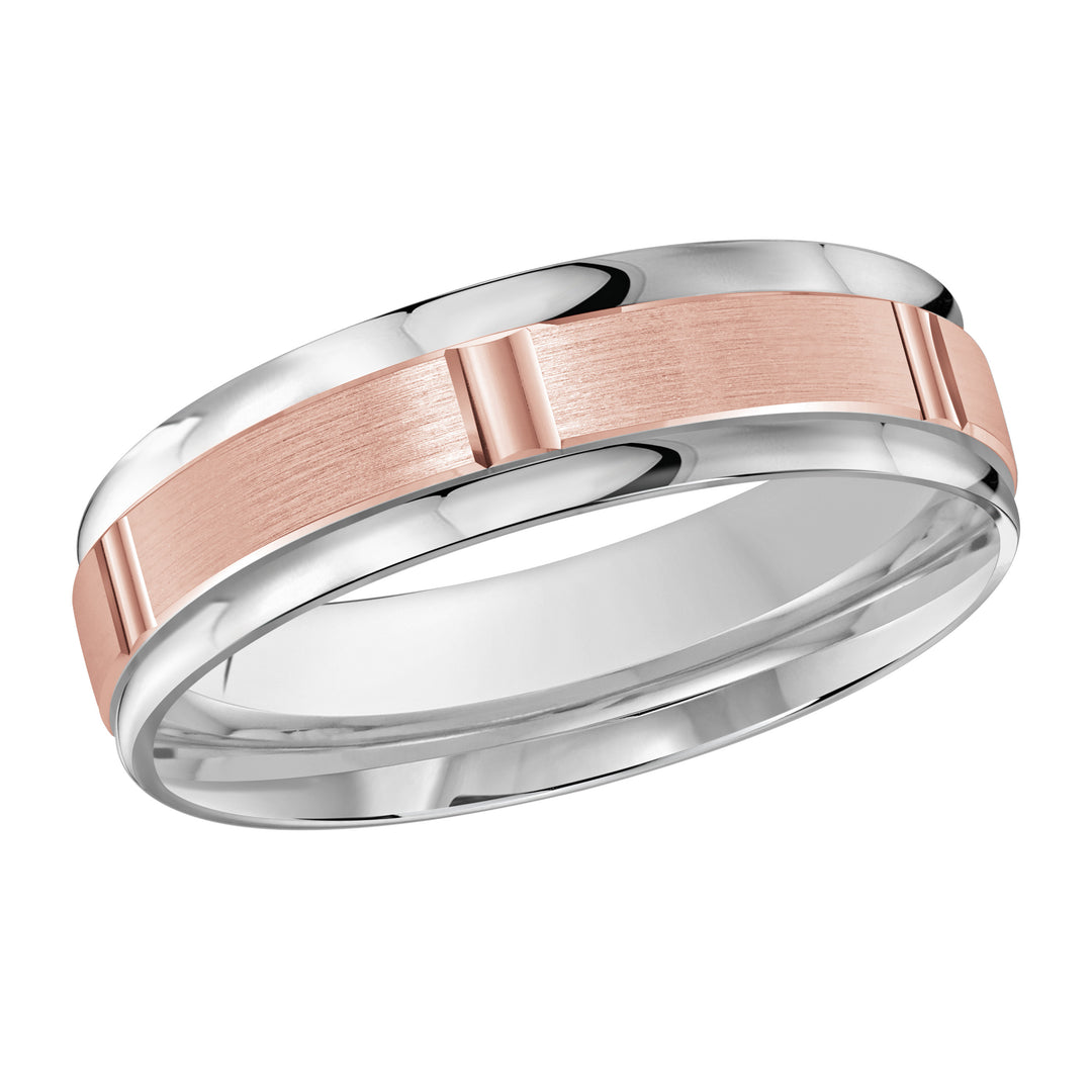 M3 636 6WP 01   A White   Pink Wedding Band available in 10K  14K and 18K Gold