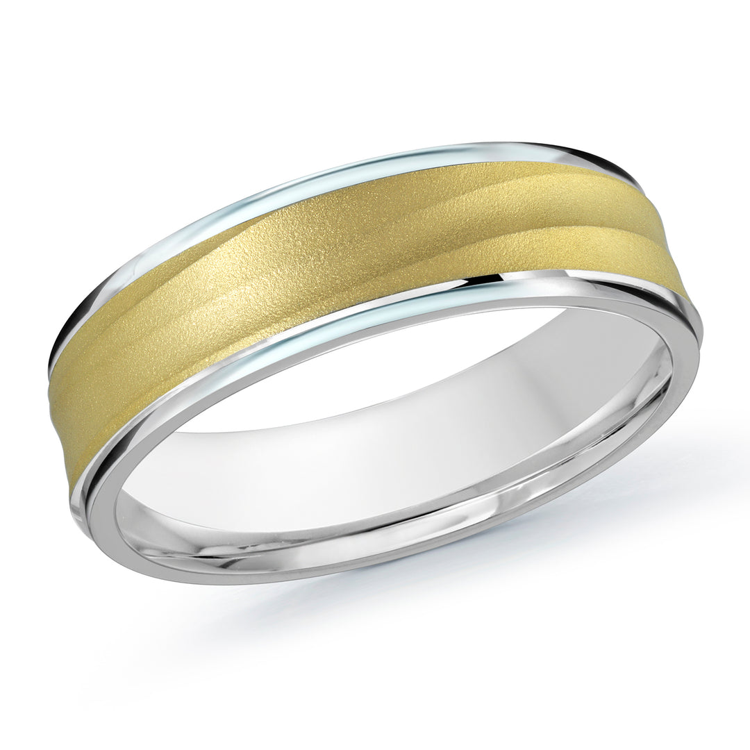 M3 914 6WY 07   A White   Yellow Wedding Band available in 10K  14K and 18K Gold