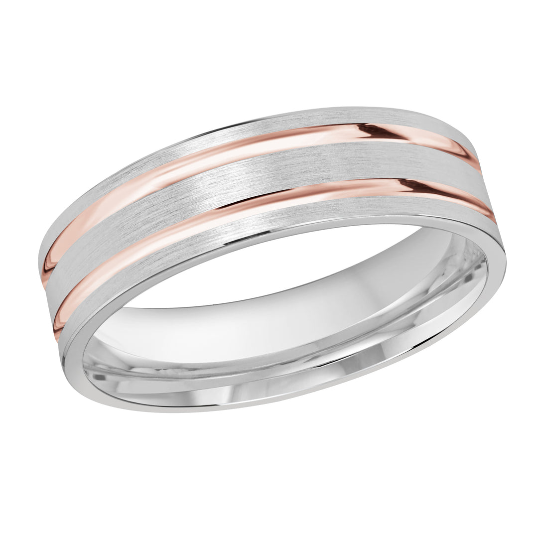 M3 986 6WP 01   A White   Pink Wedding Band available in 10K  14K and 18K Gold